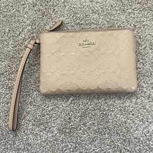 Beige & Gold Coach Wristlet